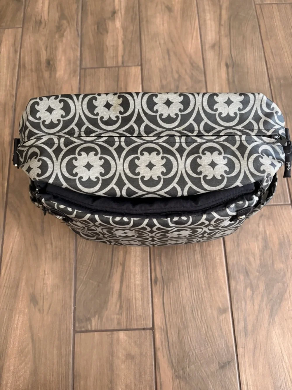 Petunia Pickle Bottom Black and Gray Messenger Bag with Yellow Detail